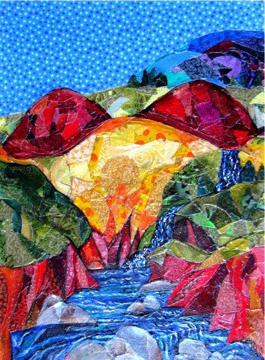 Mystical Landscape Fabric Collage with Acrylic Paint